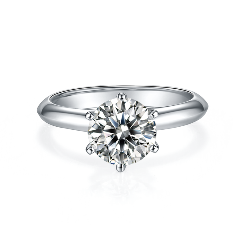 光臂T家六爪S925银镀白金MoissaniteWomen's Ring2.0ctD级